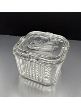 Federal Glass Ribbed Square Refrigerator Dish/Lid Vegetables Chips On Inside Lid